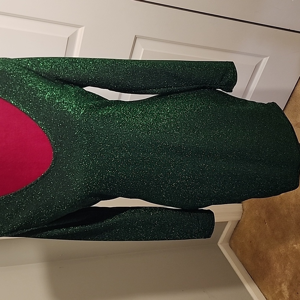 Womens Green Sparkle Glitter Evening Cocktail Dress Size Large. Long Sleeve